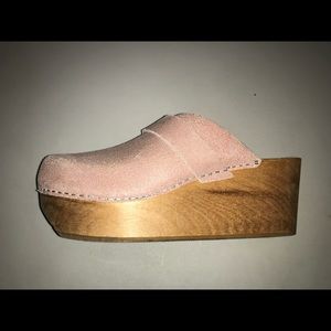 Sanita pink suede wooden clog mule 39